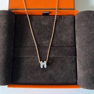 Hermes Mini Pop H Pendant Rose Gold Bleu Zephy